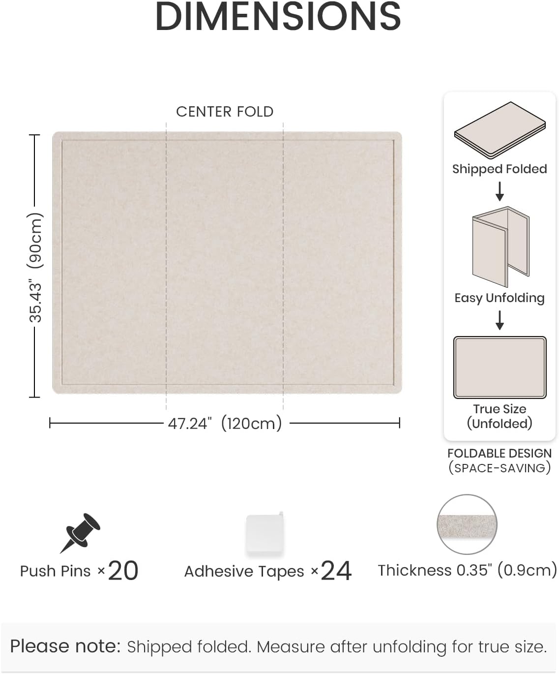 Fluxynara Large Bulletin Board, 47.2 x 35.4 Cork Board Alternative with 24 Safe Removable Adhesive Tabs, Foldable Felt Pin Board for Home Office, Classroom, Bedroom,Entryway for Walls— Oatmeal